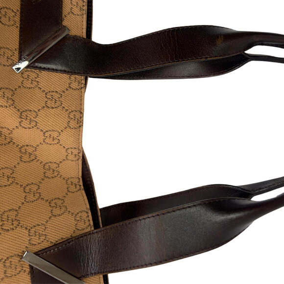 Gucci Tote Bag Mini GG Brown & Beige Denim Brown Leather Trimmed - Picture 7 of 14